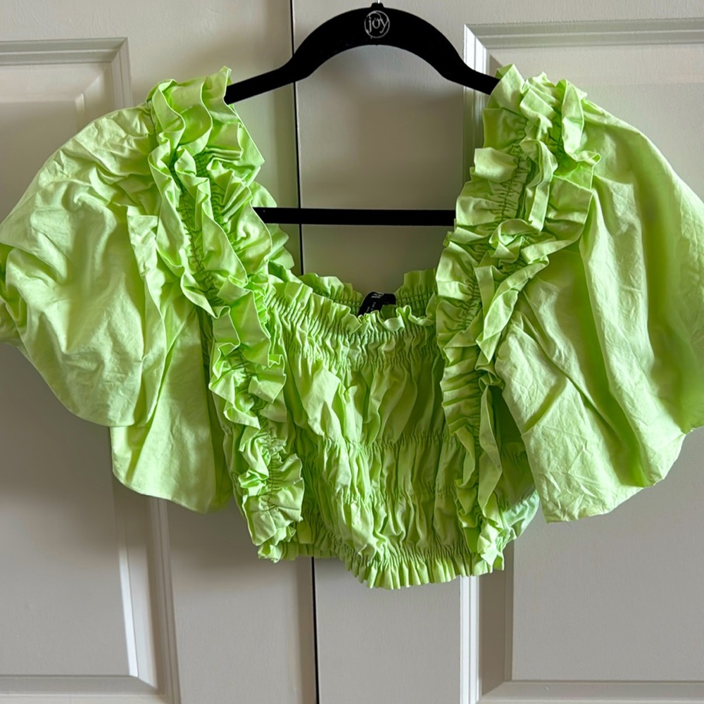 Ruched Zara Green Puff Sleeve Top